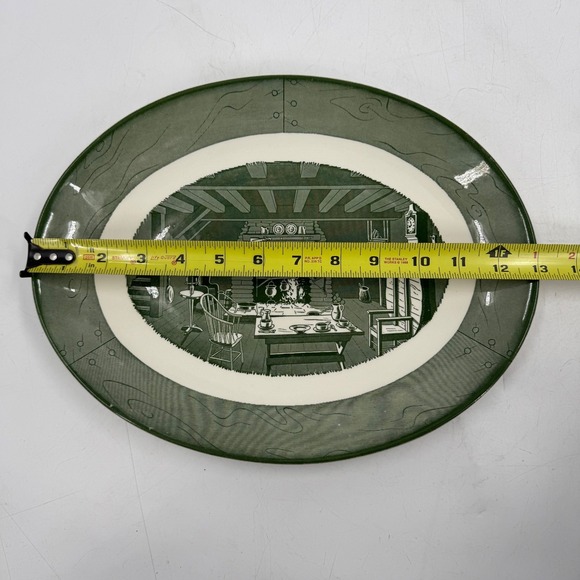 Vintage Colonial Homestead Green by Royal (USA) Oval Platter Serving Plate - Picture 2 of 5